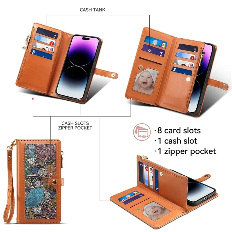 Zipper wallet Case For Vivo X200 Pro Mini Anti-theft brush Crossbody Leather Flip Funda For Vivo X100 Ultra X200 X 200 Pro Cover