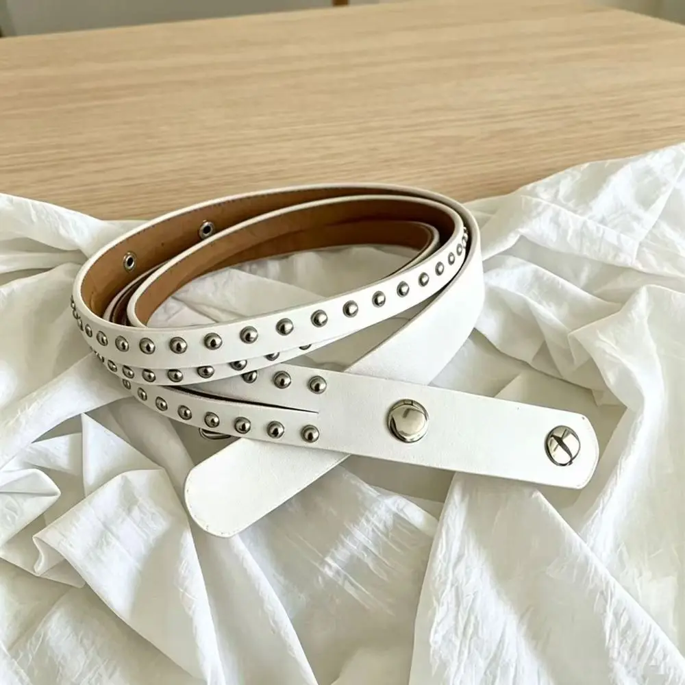 Vintage PU Leather Rivet Belt Spicy Girl Metal Studded Belts Gothic Hip Hop Double-layer Belt Female