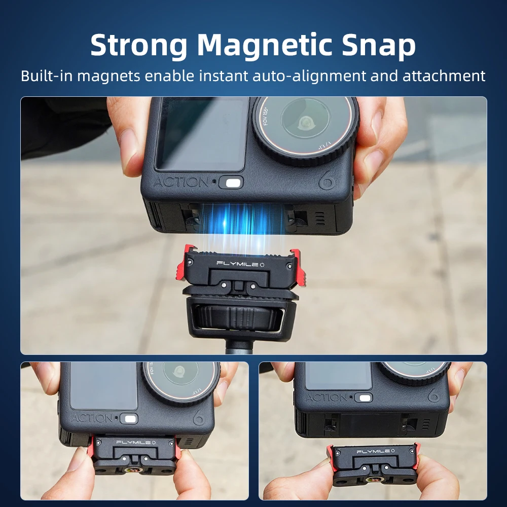 Flymile Action 6 Magnetischer Halterungsadapter Drehbare Schnellwechselbasis mit Doppelklauen-Schnittstelle 1/4 Schraubenloch für DJI Nano Zubehör