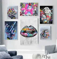 Show Teeth Lips Graffiti Art  Painting Street Kiss Posters and Prints Wall Art Picture for Living Room Bedroom