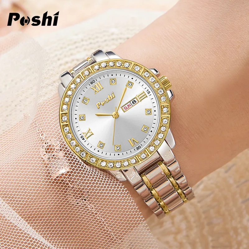 POSHI-relojes de pareja para amantes, reloj de cuarzo de lujo, reloj de pulsera impermeable, moda informal, conjuntos de relojes de pulsera para damas, regalo