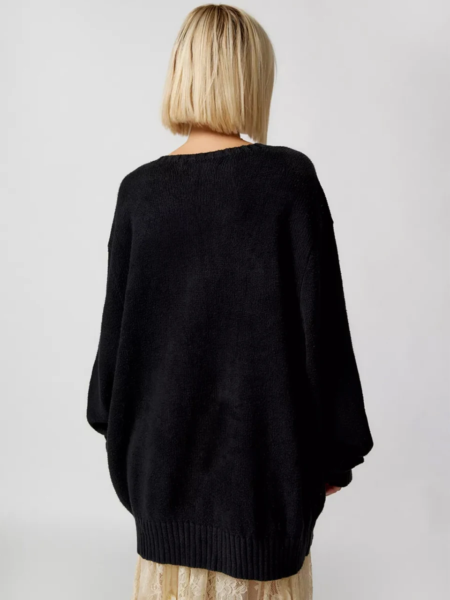 Women s Floral Embroidered Sweaters with Long Sleeves and Oversized Fit Round Neck Pullover for Fall and Winter Fashion Tops