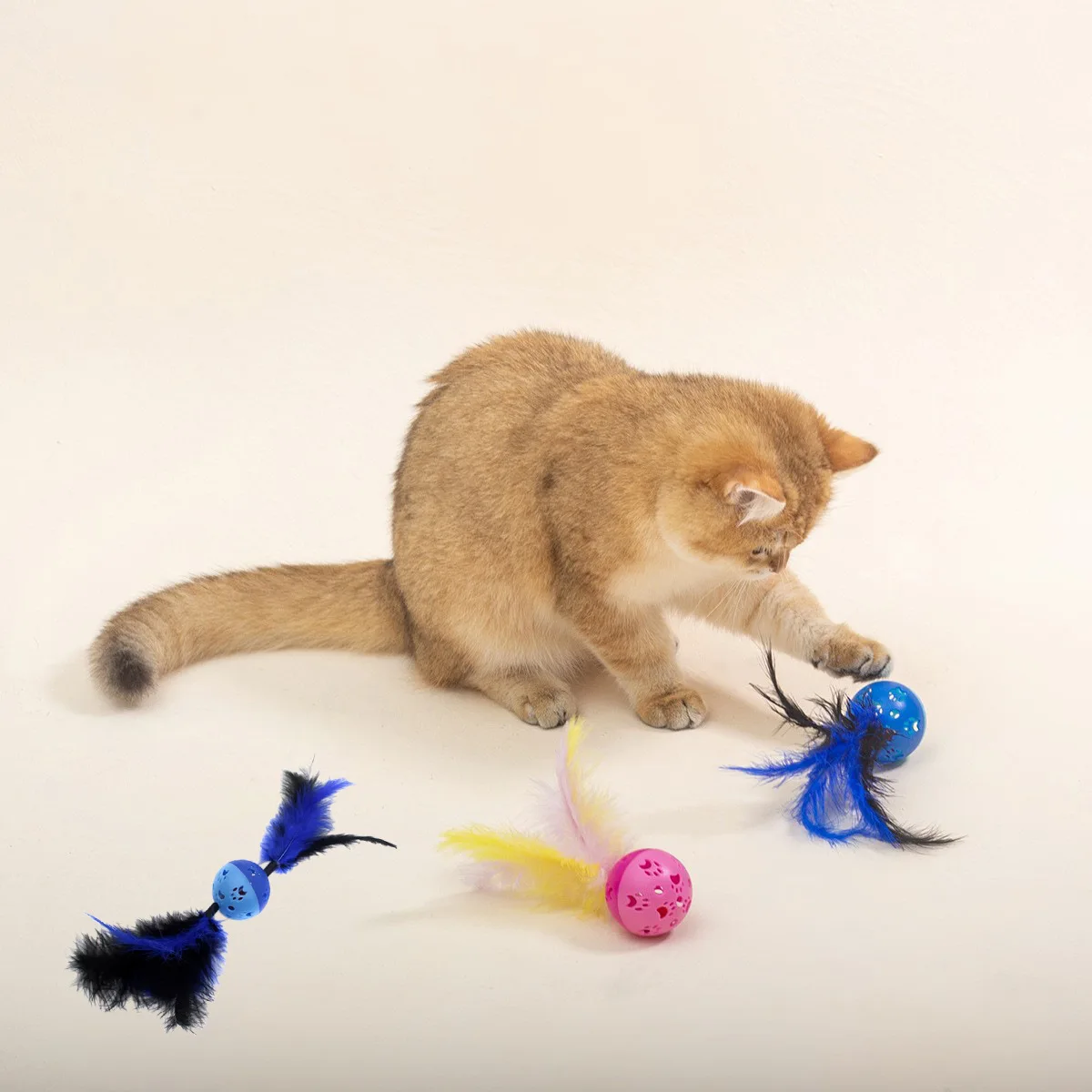 

New Cat Toy Ball Plastic Claw Print Bell Ball with Feather Playing Cat Interactive Cat Toy Supplies