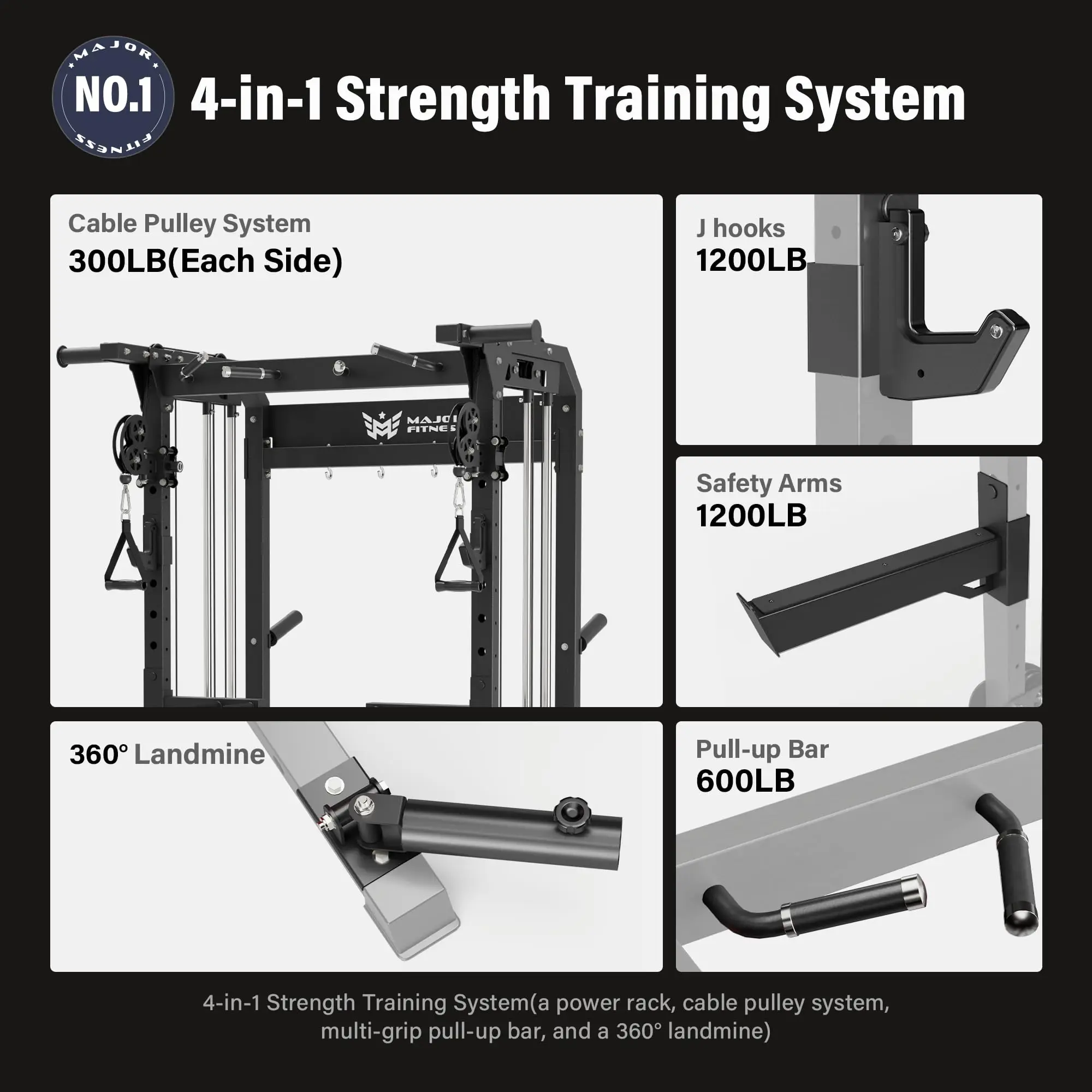 F22 Power Rack, 1600lbs All-in-One Squat Rack with Dual Pulley System, Heavy-Duty Steel Frame, Attachments & Storage
