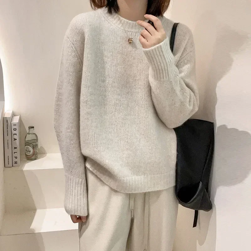 Women's Winter Clothing 2024 Autumn Knitted Pullover Tops Fashion Grace Casual Long Sleeve Round Neck Knitwears Women's Sweater