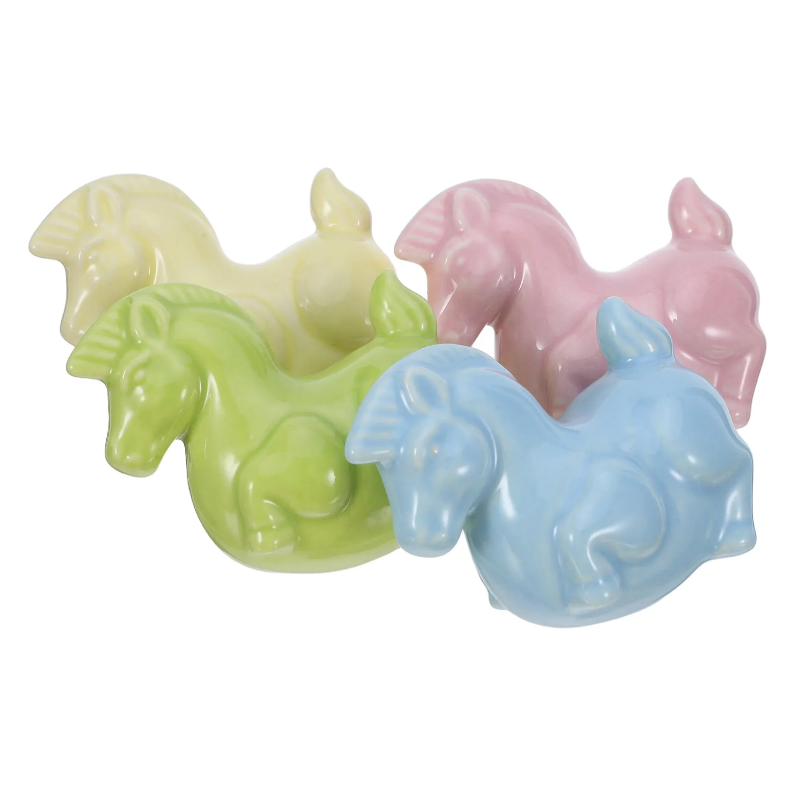 4Pcs Ceramic Cabinet Drawer Pulls Horse Shape Knobs 2.1x1.7x1.1in Decorative Animal Kitchen Wardrobe Cupboard Handles