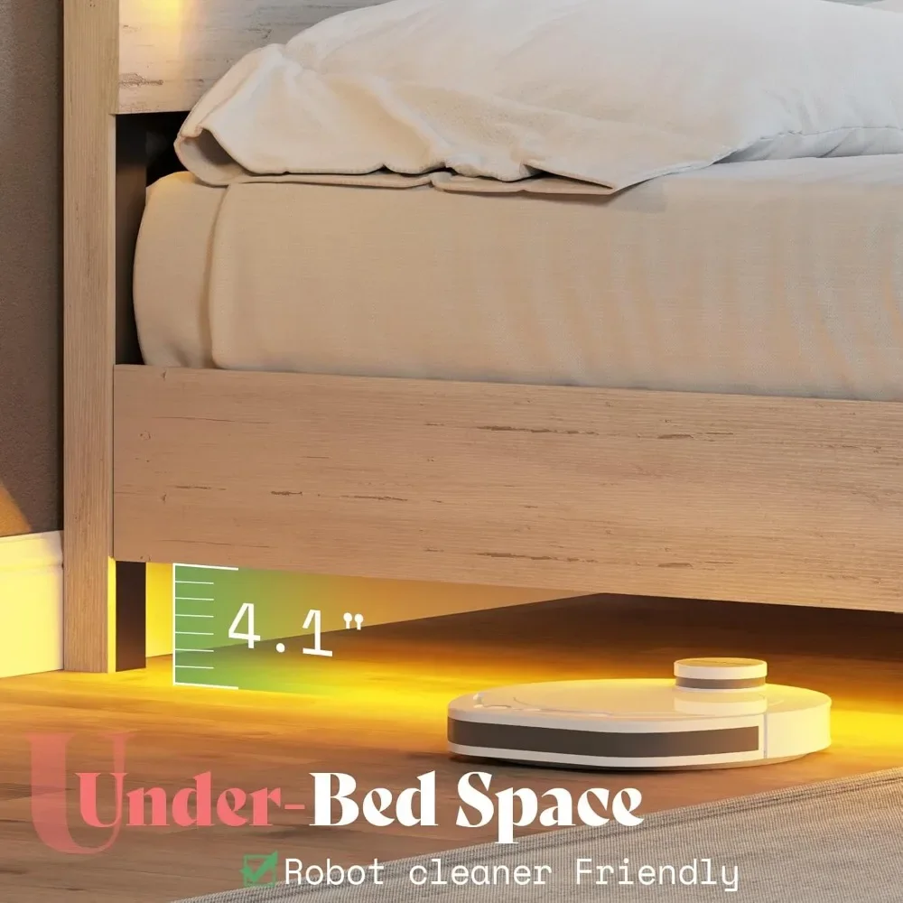 King Floating Bed Frame, Quinta com cabeceira Recline, Cama Plataforma com Luz LED, Sem Box Spring Needed