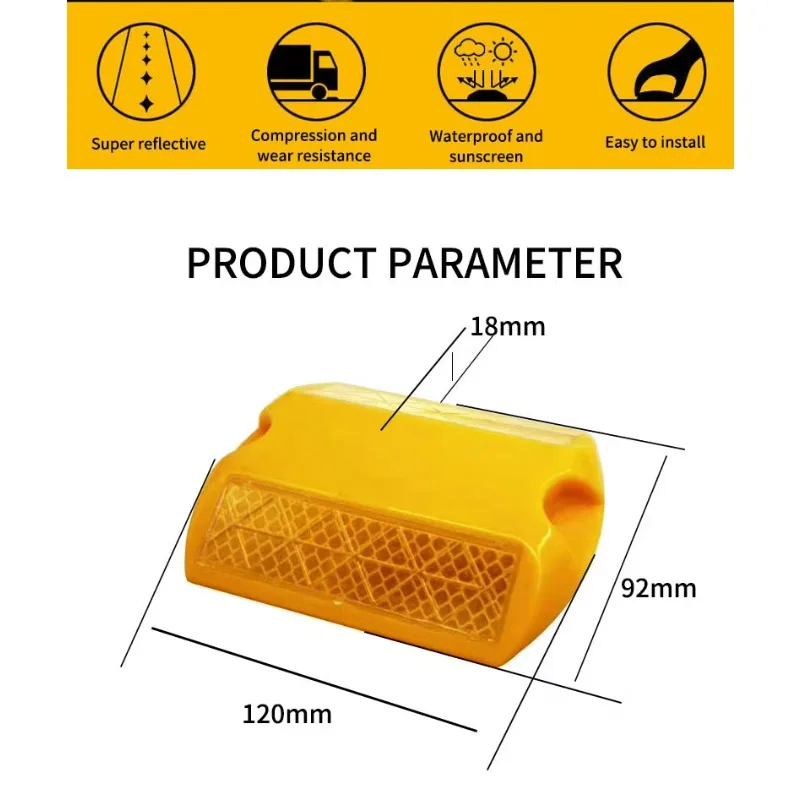 Traffic Safety ABS Plastic Reflective Road Stud Yellow Reflector Cat Eye Reflect Driveway Marker Road Spike for Highway
