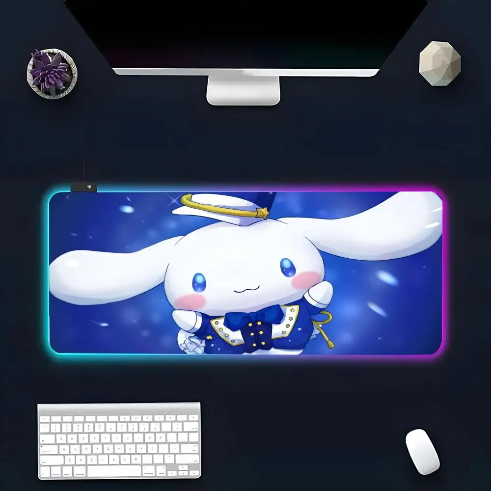 Коврик для мыши в стиле аниме C-Cinnamoroll, RGB, светящийся персональный рисунок, персонализированный Настольный коврик для ПК, коврик, игровой плеер, выделенная фотография