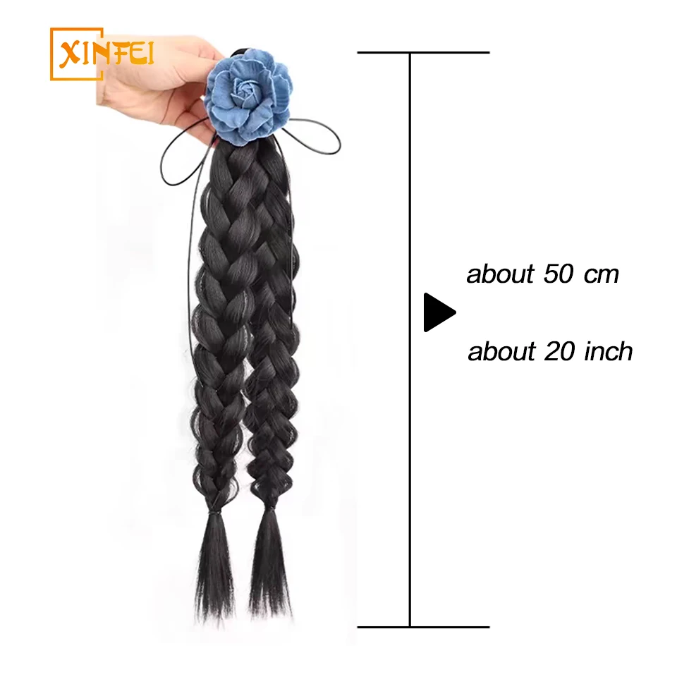 XINFEI  Braided Hair Ponytail Synthetic Wig Ponytail Female Romantic Cowboy Rose Braided Hair Natural Strap High Ponytail Wig