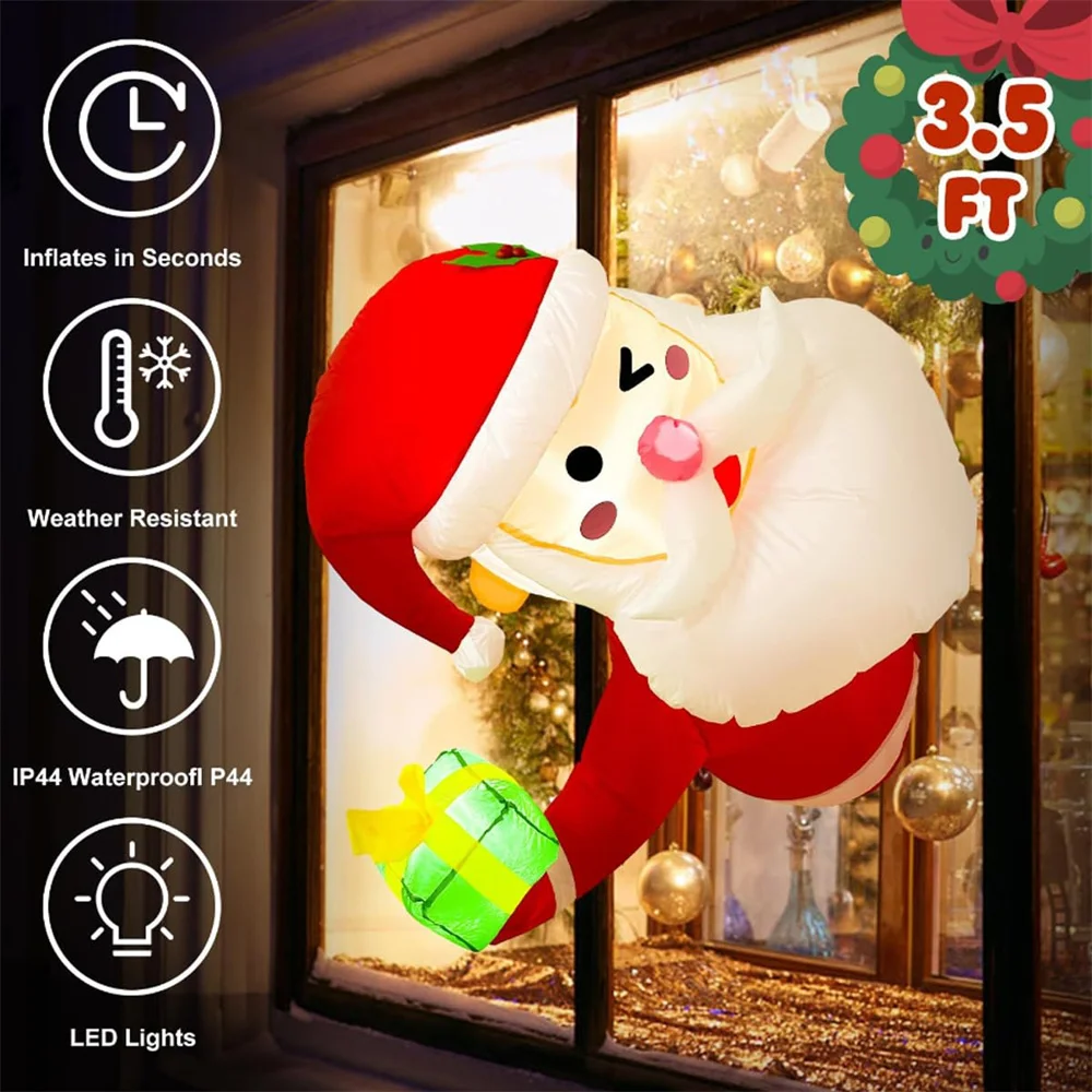 Christmas Inflatable Climbing Window Santa Claus/Sitting Elf Model with LED Lights, For Xmas Party Indoor Gift Decoration Props view 6