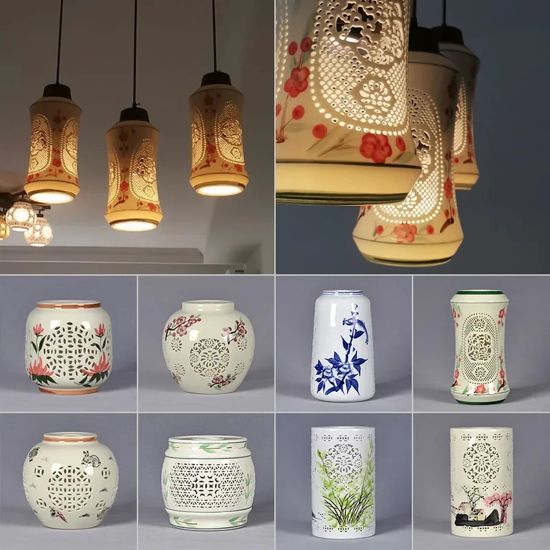 Korean style Hand-painted Hollowed Ceramic Lampshade for Ceiling Lamp Table Lamp Wall Lamp Shell DIY Lighting Accessories E27