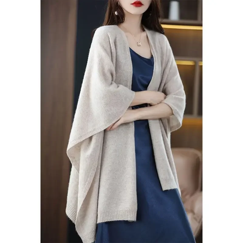 

2025 Spring and Autumn New Style Outerwear Loose Knit Sweater Jacket Medium Long Style Sweater Cardigan Women's