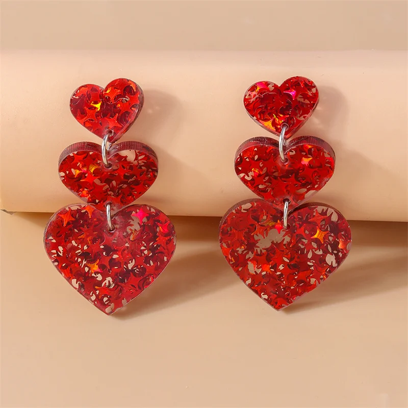 Aihua Glänzende glitzernde rote Herz-Ohrringe für Frauen, romantische Freundinnen, Braut, Hochzeit, Party, Schmuck, Valentinstagsgeschenke – Detail 3