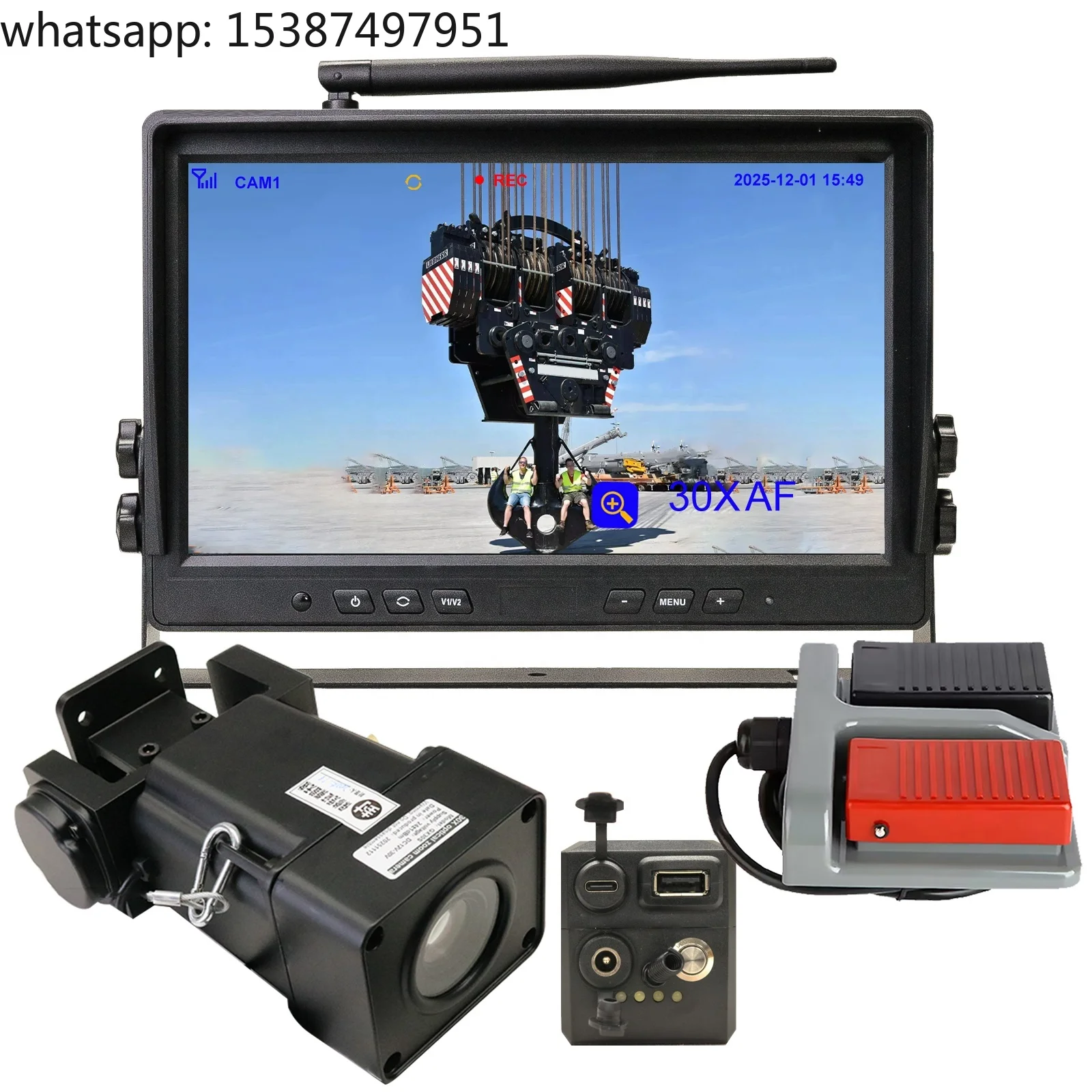 IPoster 10.1in HD DVR IPS Monitor 30x Zoom Wireless Crane Tower caravan Camera With Pedal Control Box IP69 Backup Reverse Camera