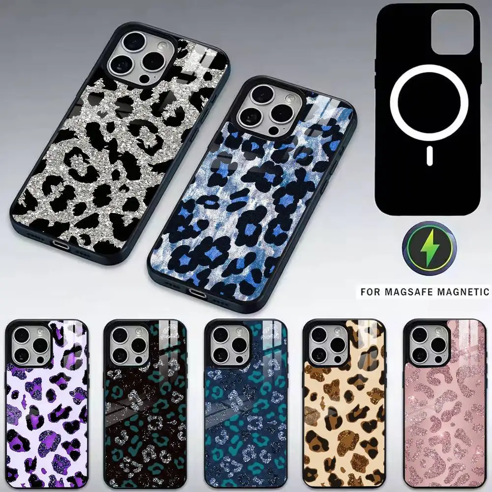 

Leopard Print Color Phone Case For iPhone17,16,15,14,13,12,11 Plus,Pro Magnetic with Magsafe Wireless Charging