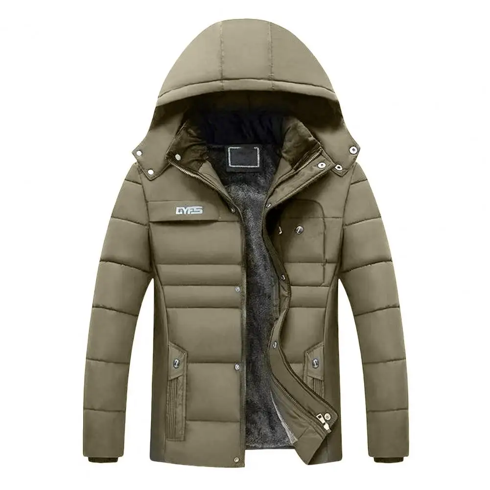 Casaco com capuz acolchoado de algodão para homens, blusão à prova de frio, parka monocromática, plus size, jaqueta com capuz, outwear, streetwear