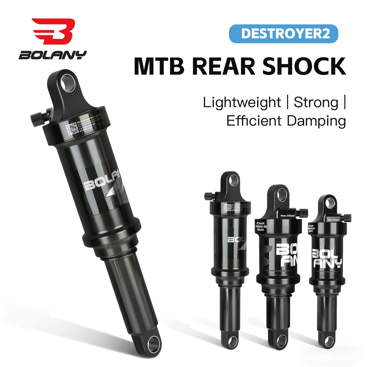 

BOLANY MTB Rear Shock Damping Air Shock 165/190/210/230mm Air Adjustable Rear Suspension for Downhill Full Suspension Bicycle