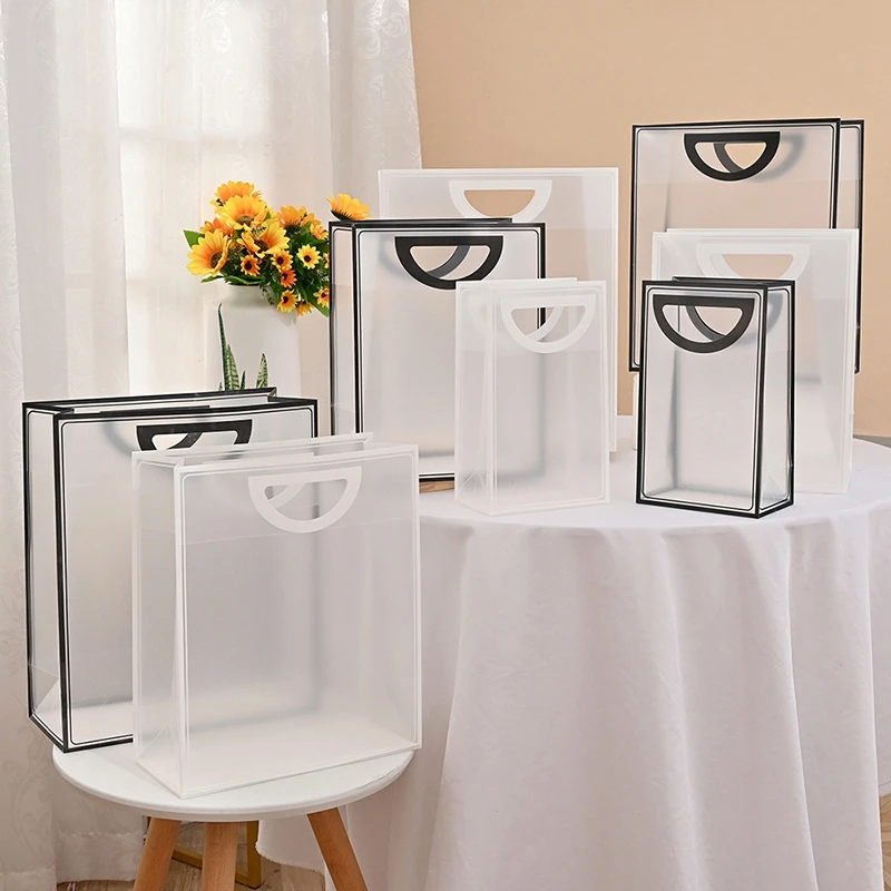 Transparent Handbag Waterproof Gift Bags Ins Clear Gift Box Packaging Supplies Shopping Bag With Handle Wedding Party Supplies