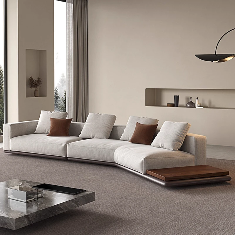 Leather sofa, first layer cowhide Italian minimalist modern , living room with extended sides blocks in a straight row