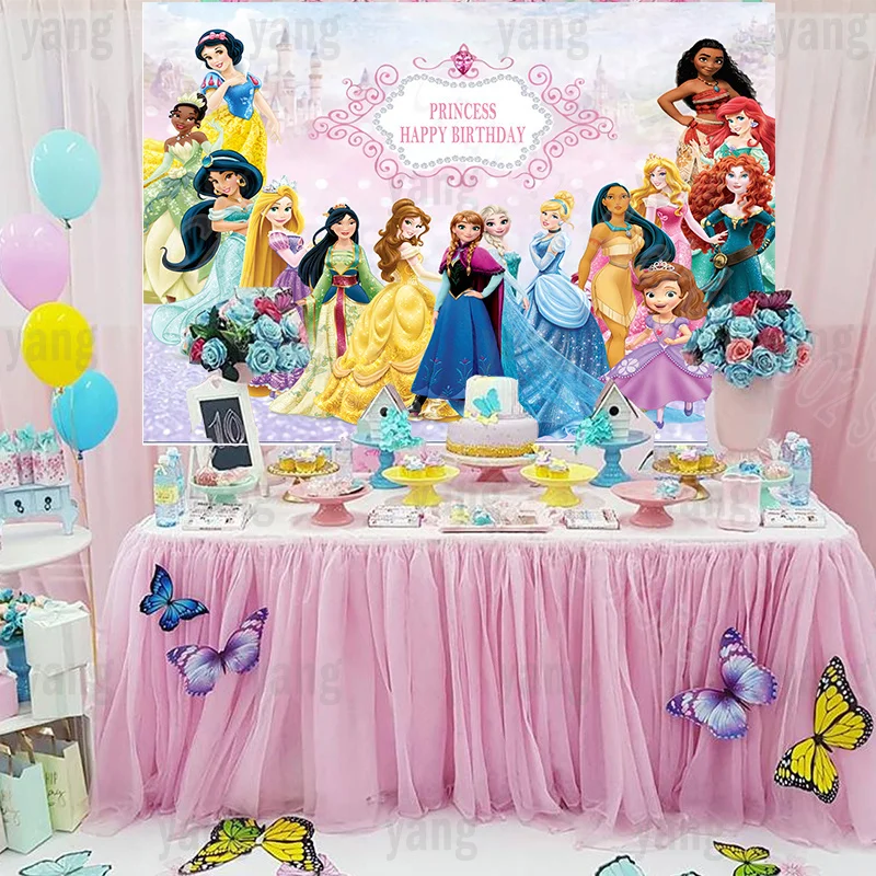 Disney Princess Mermaid Ariel Castle Wedding Pink Snow White Tangled Rapunzel Backdrop Girls Birthday Party Baby Shower Banner