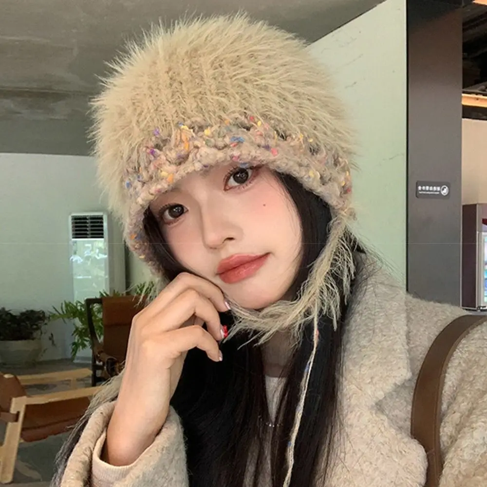 لينة INS نمط البلوز قبعة مختلط اللون الأشرطة سدادات حماية الأذن منفذها القبعات كبير رئيس الباردة مقاومة قبعة النساء الفتيات البكر