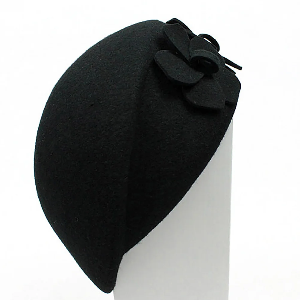 

1Pcs Beret Woolen Stylish Double Flower Decor Winter Warm British Style Ladies Wool Hat Fashionable Casual Accessory