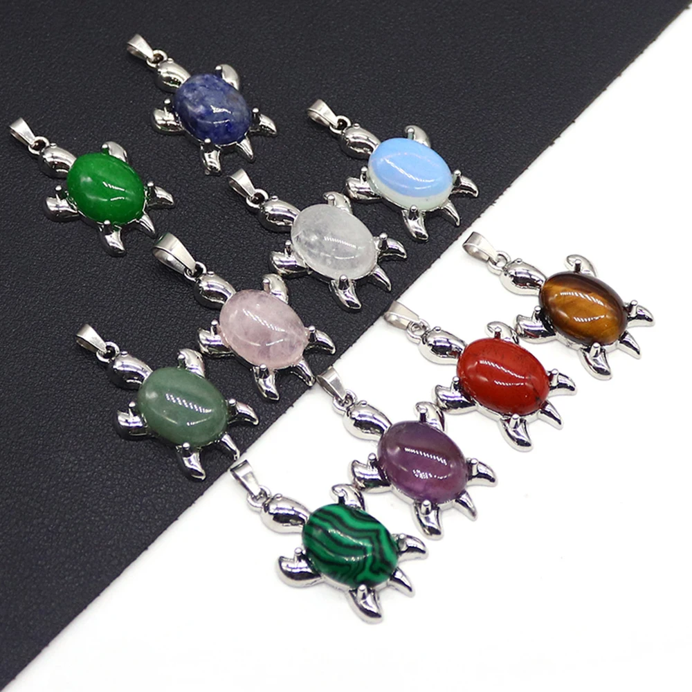 Cute Tortoise‑shaped Cabochon Natural Stone Pendant Bezel Set Single‑loop Whimsical Lucky Ocean‑themed Hand‑crafted Versatile