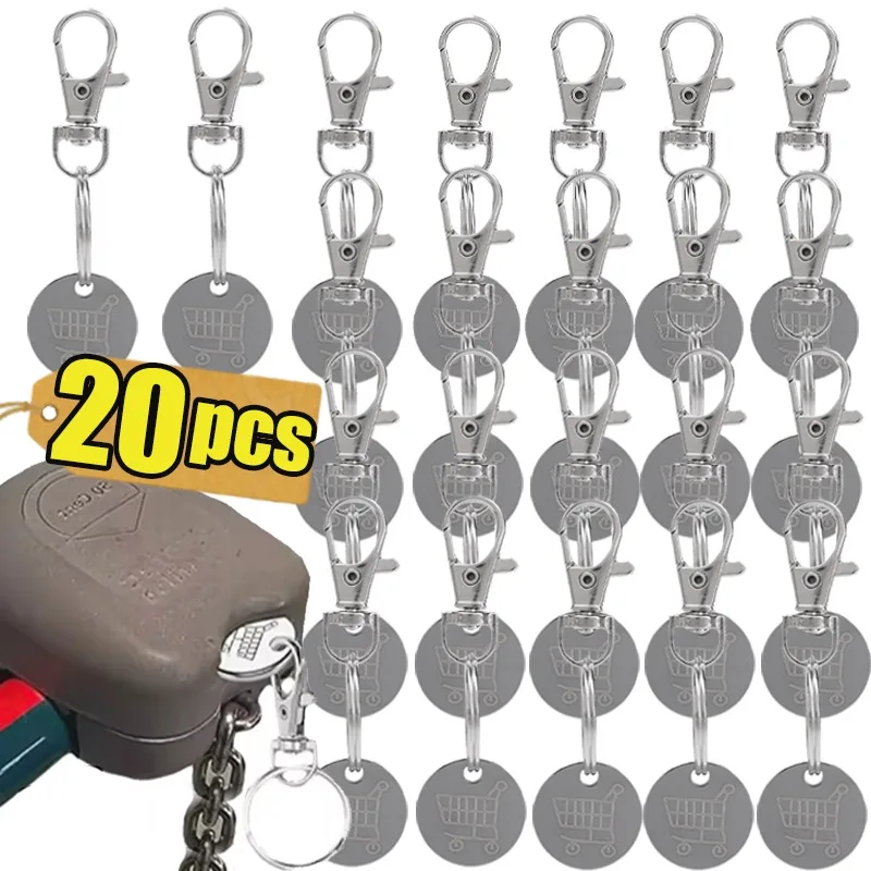 

1/20Pcs Shopping Cart Trolley Tokens Key Ring Mini Metal Silver Color Keychains Remover Coin Label Stainless Steel Decoration