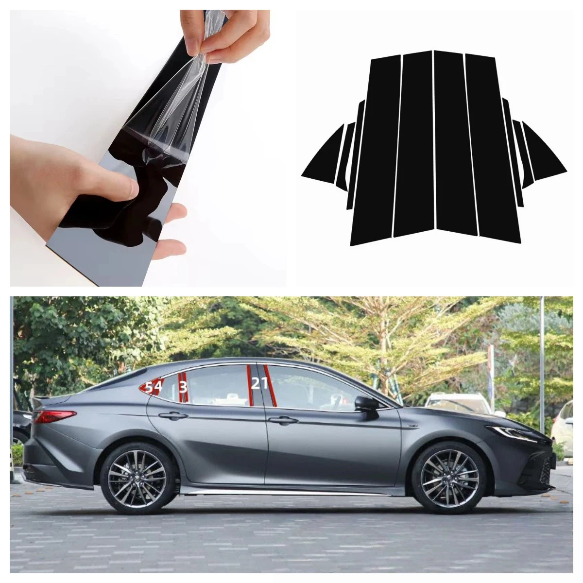 

For Toyota Camry 2002-2025 10PCS Window Trim Covers Center Film Column B C Pillar Posts Sticker Car Accessories