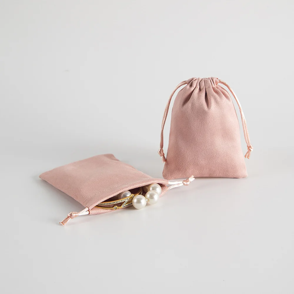 

10pack Pink Suede Velvet Jewelry Drawstring Bags Custom Jewellery Packaging small Pouch Personalized your Logo Premium Flannel