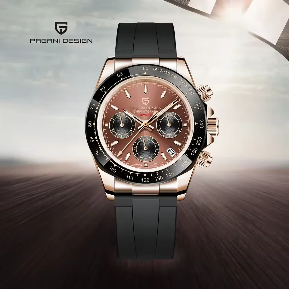 PAGANI DESIGN VK63 Quartz Watch for Men's Outdoor Sports Waterproof Rubber Multi functional Men's Gift Business Watch+Box