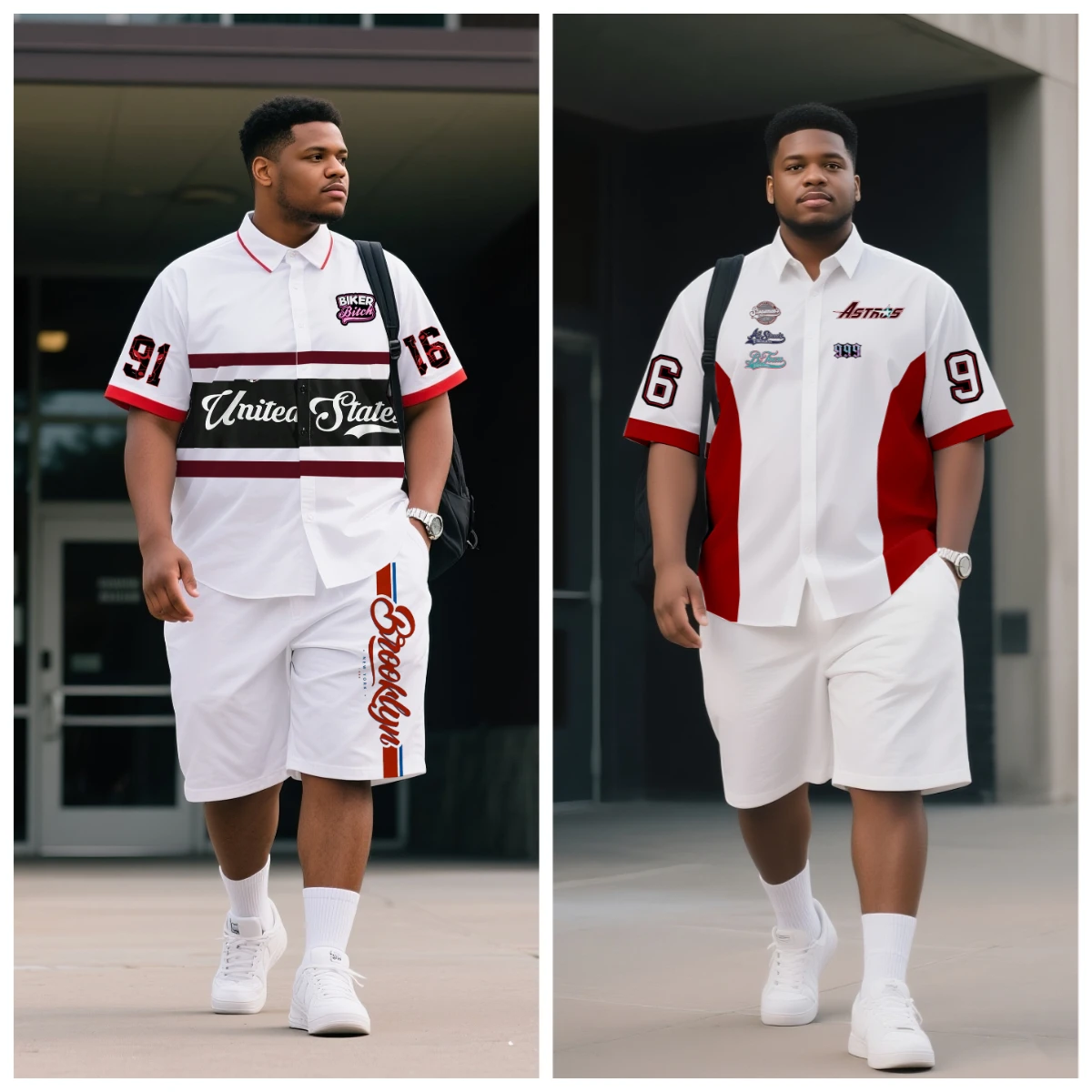 

S-9XL Back to School Big& Tall Men Summer Letter Patchwork Print Oversized Shirt Shorts Set Multi-Design Casual 2-Piece Outfit