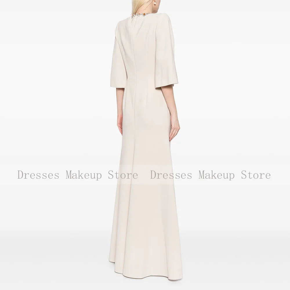 Elegantes Hochzeitsgastkleid, Champagner-Kristall, O-Ausschnitt, Meerjungfrau, formelle Partykleider für Frauen, 2025, 3/4-Ärmel, Trompeten-Abendkleid