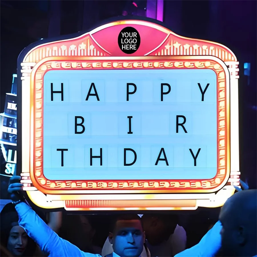 

Customized Logo Happy Birthday LED Marquee Message Board Sign VIP Service Light Box for Night Club Nightlife Lounge Bar Decor