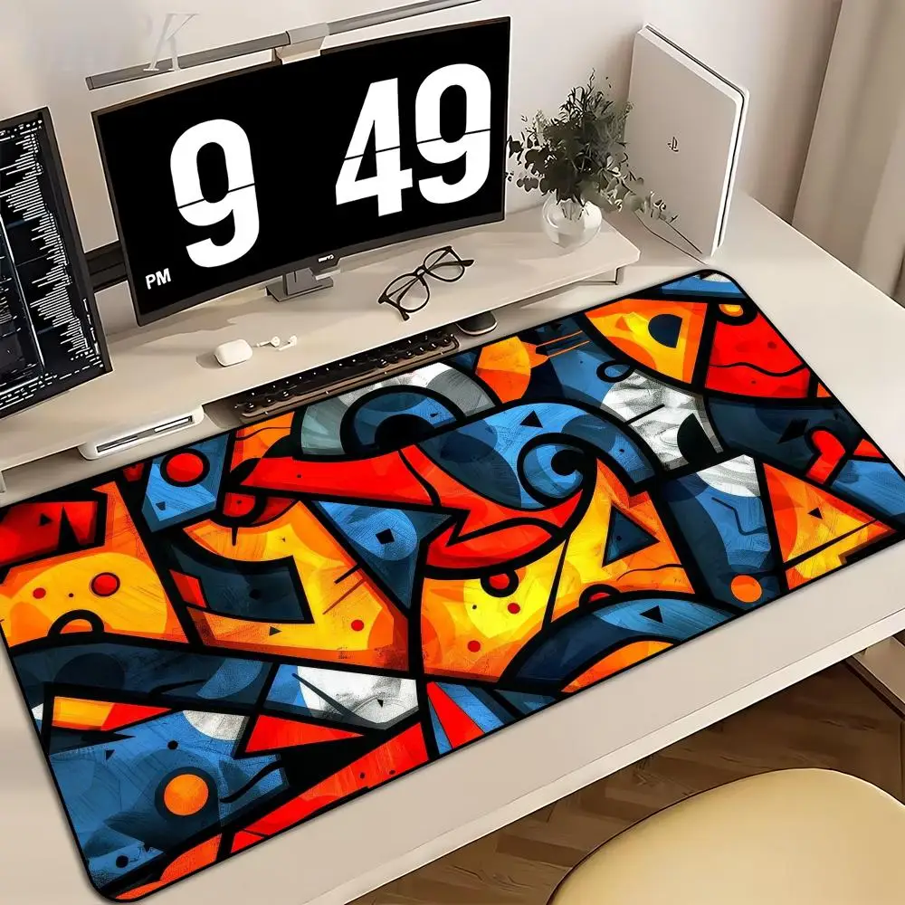 Colorful Abstract Art Mouse Pad Large Extended Gaming Desk Mat Non-slip Rubber Base Stitched Edges Ultimate Pro Gaming Pad