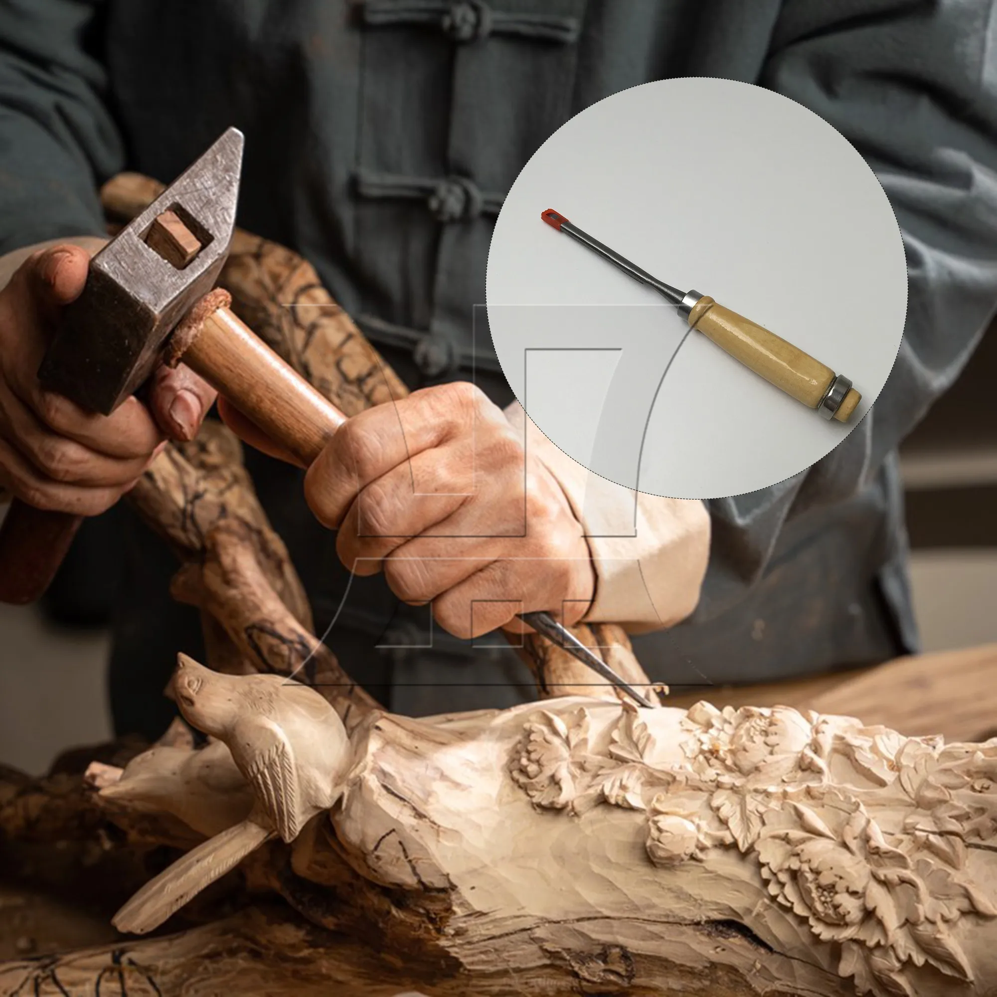 BQLZR 1set 4-In-1 Carpentry Semicircular Chisel With Protective Glove Set, Suitable for Wood Carving