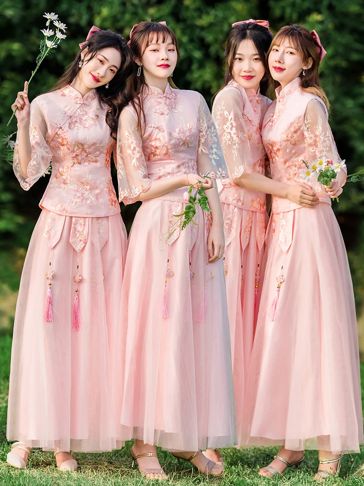 

Women's Xiuhe Chinese Sisters Group Skirt Hanfu Bridesmaid Dress Set Customized China Style Traditional Tang Han Costume Dresses