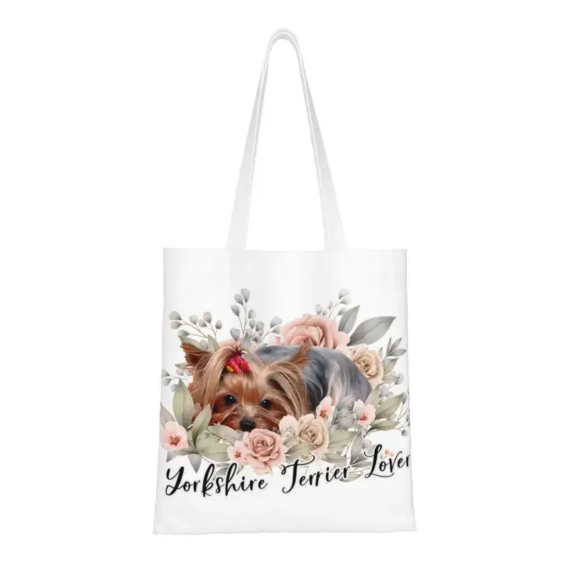 Custom Yorkshire Terrier Mom Yorkshire Terrier Dad Shopping Canvas Bag Women Groceries Yorkshire Terrier Lover Shopper Tote Bags