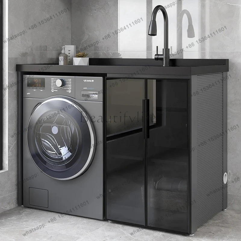 Wäscheschrank-Raum, Aluminium, Quarzstein, integrierte Waschbeckenschrank-Kombination mit Reibtafel