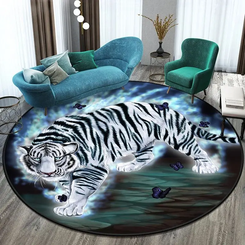 VIKAMA Tiger Round Rug Anti-slip Soft Floor Mat Kids Decor Gift Living Room Bathroom Prayer