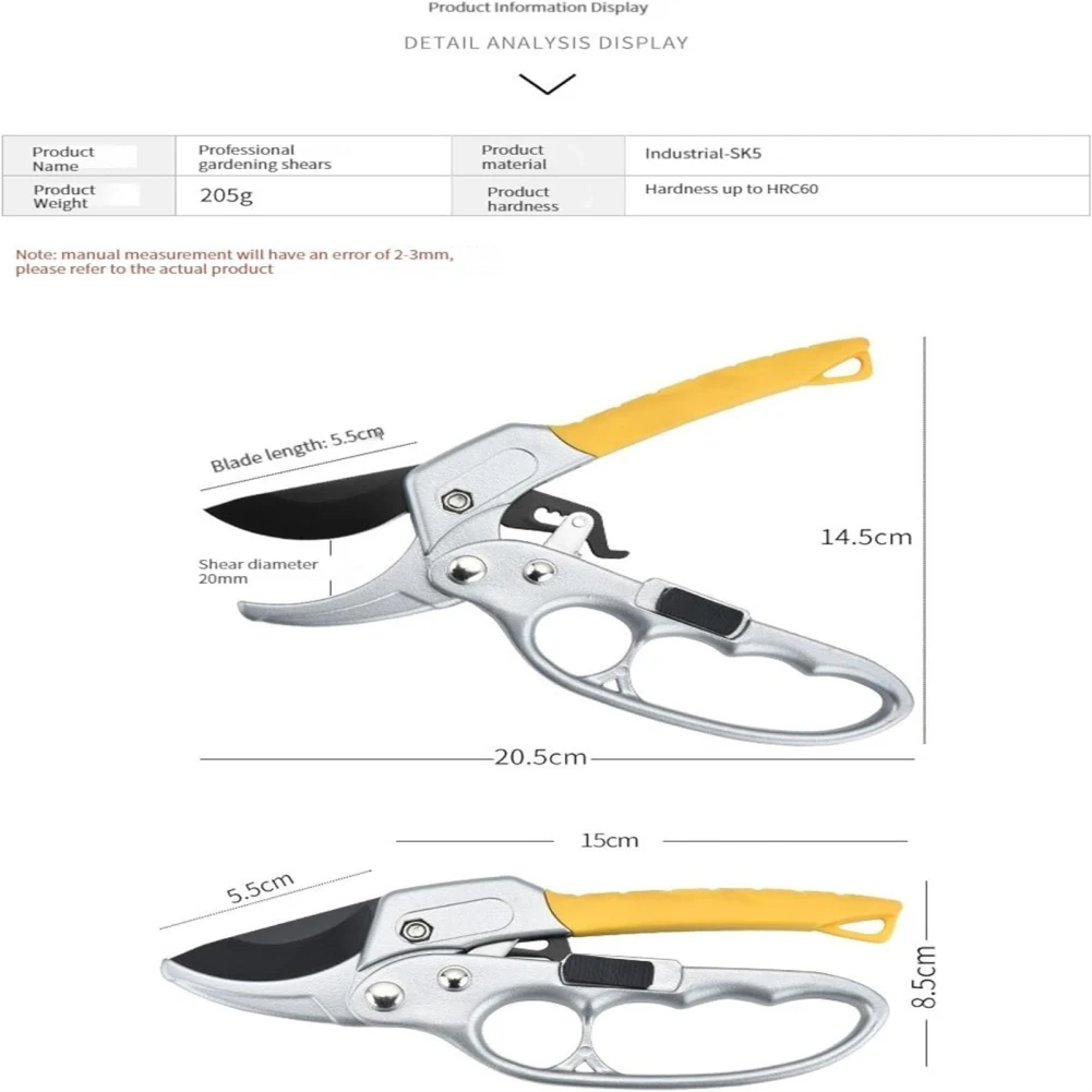 Garden Pruning Shears With SK-5 Metal Blade Handheld Pruning Shears Secateurs Lightweight Cutting Tool For Garden Plants Tree