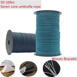 50-100Meters 550 Paracord Paracord Parachute Cord Lanyard Rope Tent Guyline Mil Spec Type III 7 Strand Core Multiple colors
