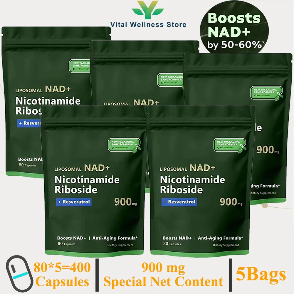 5Bags NAD+ Supplement - Liposomal Nicotinamide Riboside 900mg Resveratrol, Protect Blood Vessels, Skin Health Care, Boost Energy