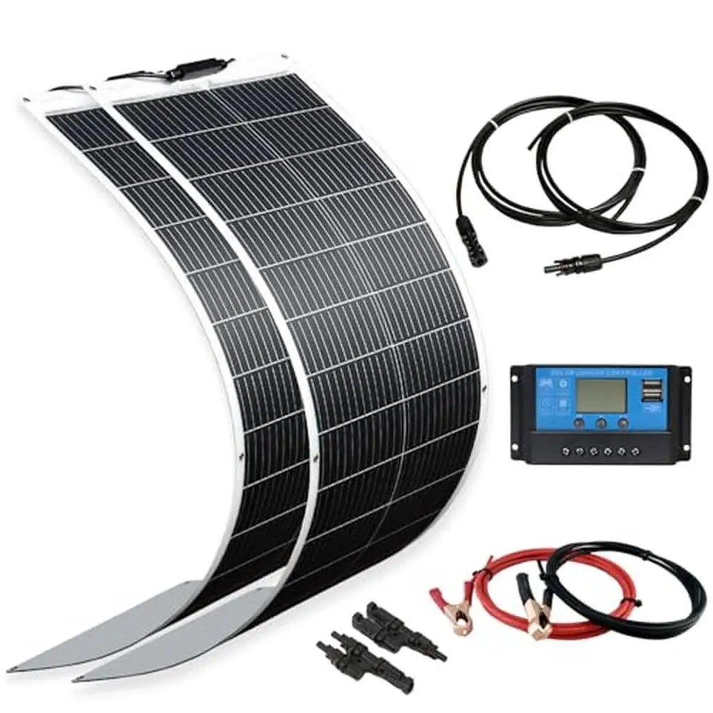 200W 12V Monocrystalline Solar Panel Kit w/ 20A Controller & Cable Lightweight Flexible Waterproof Ideal RV Boats Cabins Tents