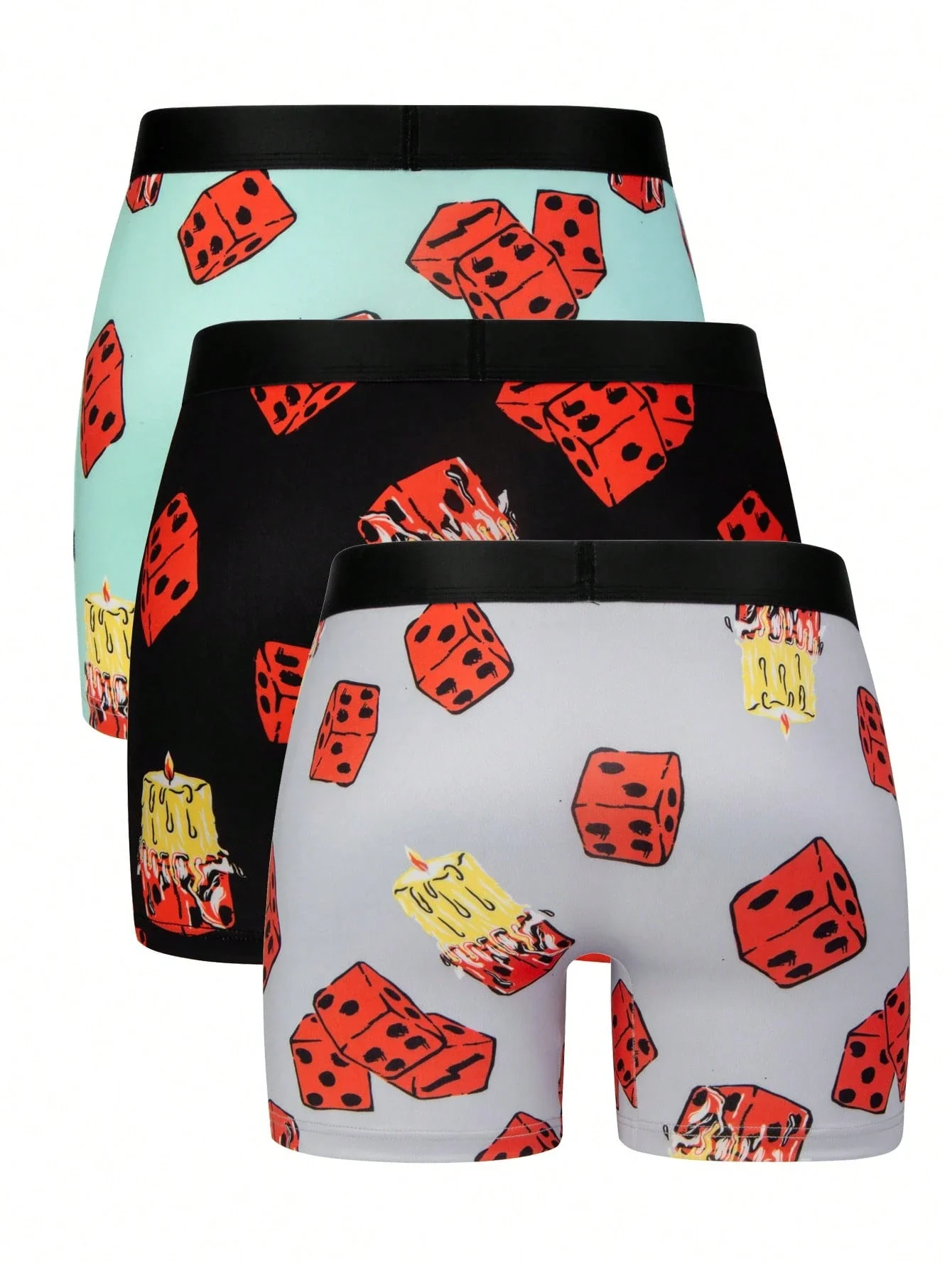 Mens Dice And Candle Cartoon Print Boxer Shorts 3pcs Pack