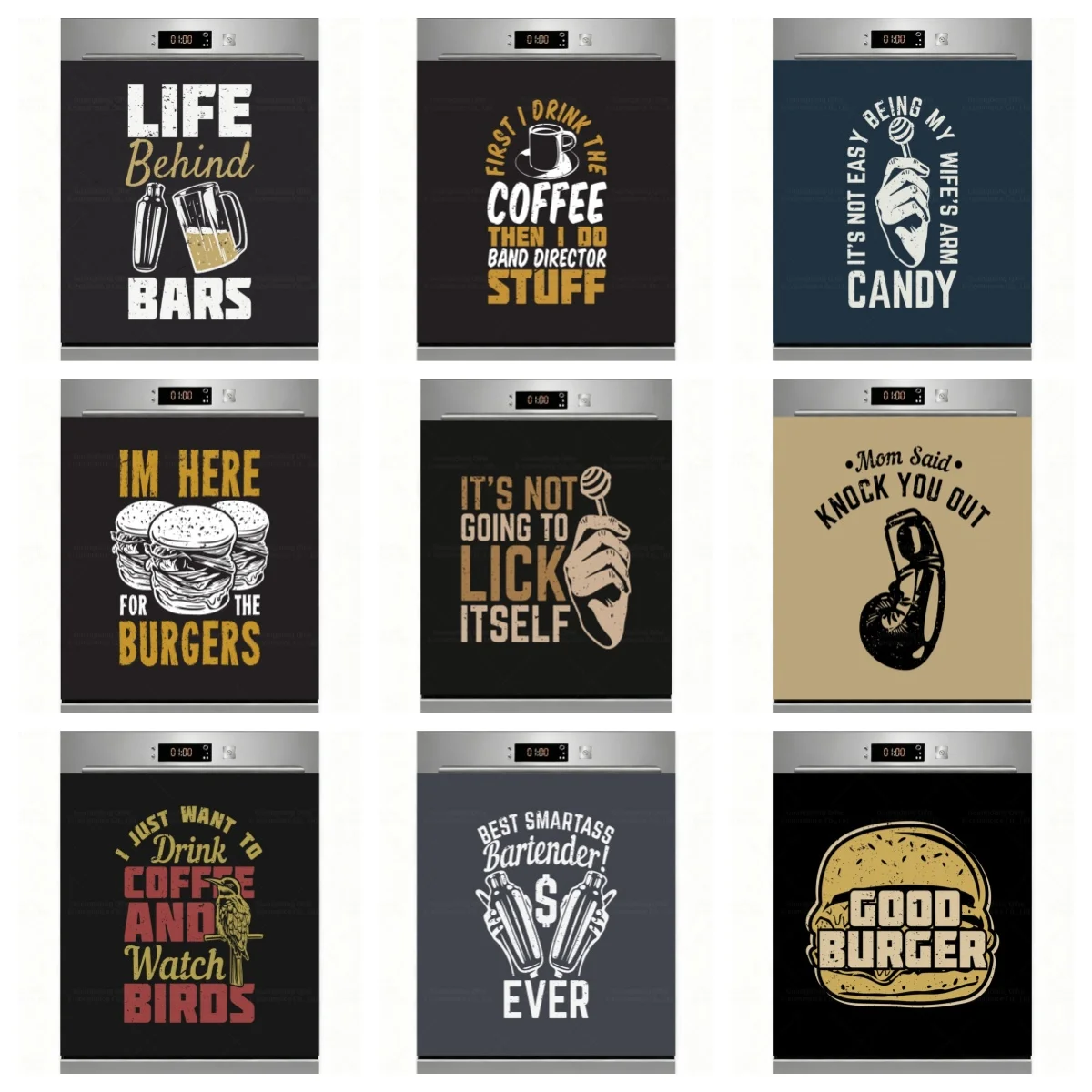 

Humorous Kitchen Dishwasher Sticker - Coffee/Burger Themed Decor Wrap Dishwasher Decoration Dishwashing Cabinet Full Cover Decal