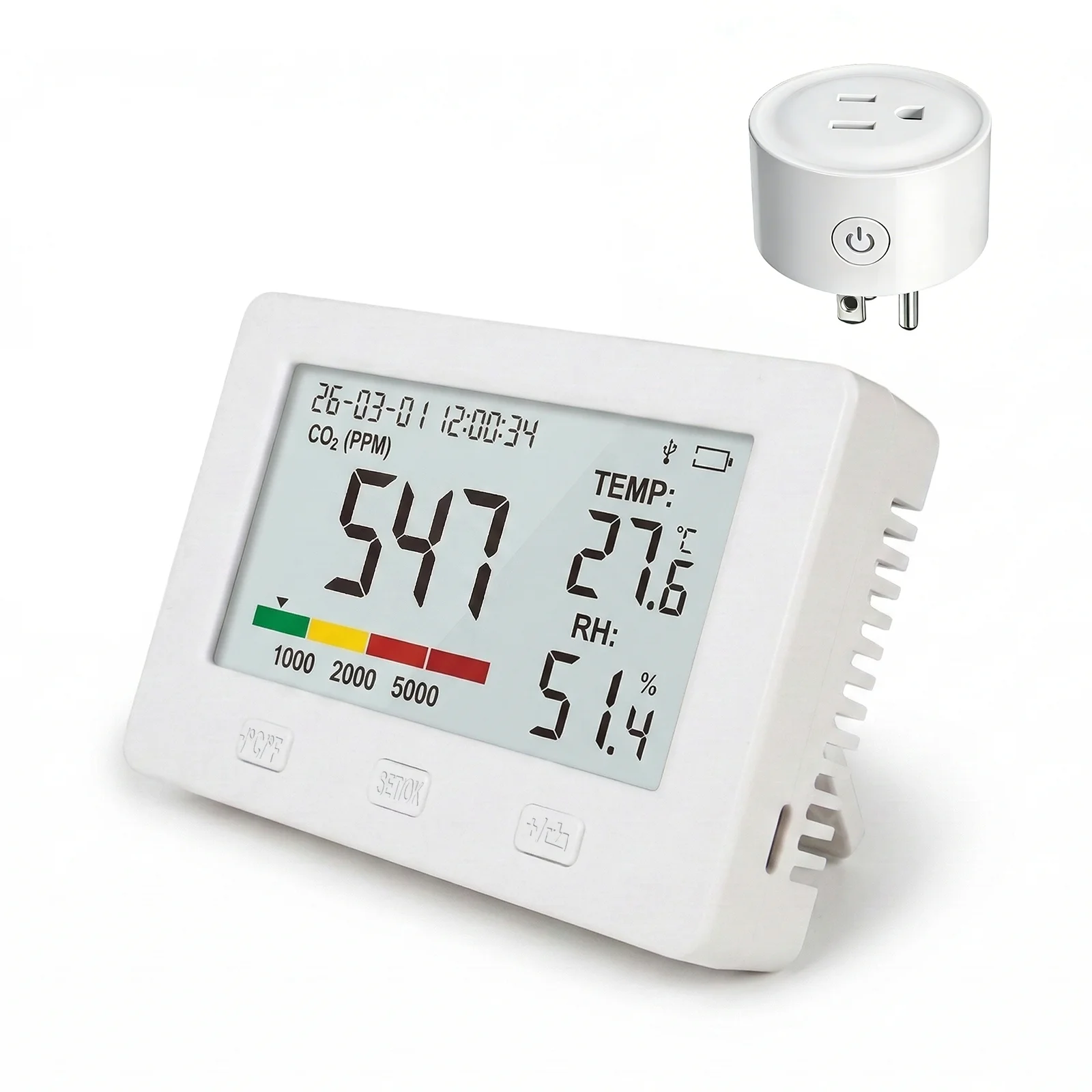 TW22 CO2/CO Monitor, Smart Socket Interconnection, Data Export & Over-Threshold Alarm Linkage, Perfect for Home, Office