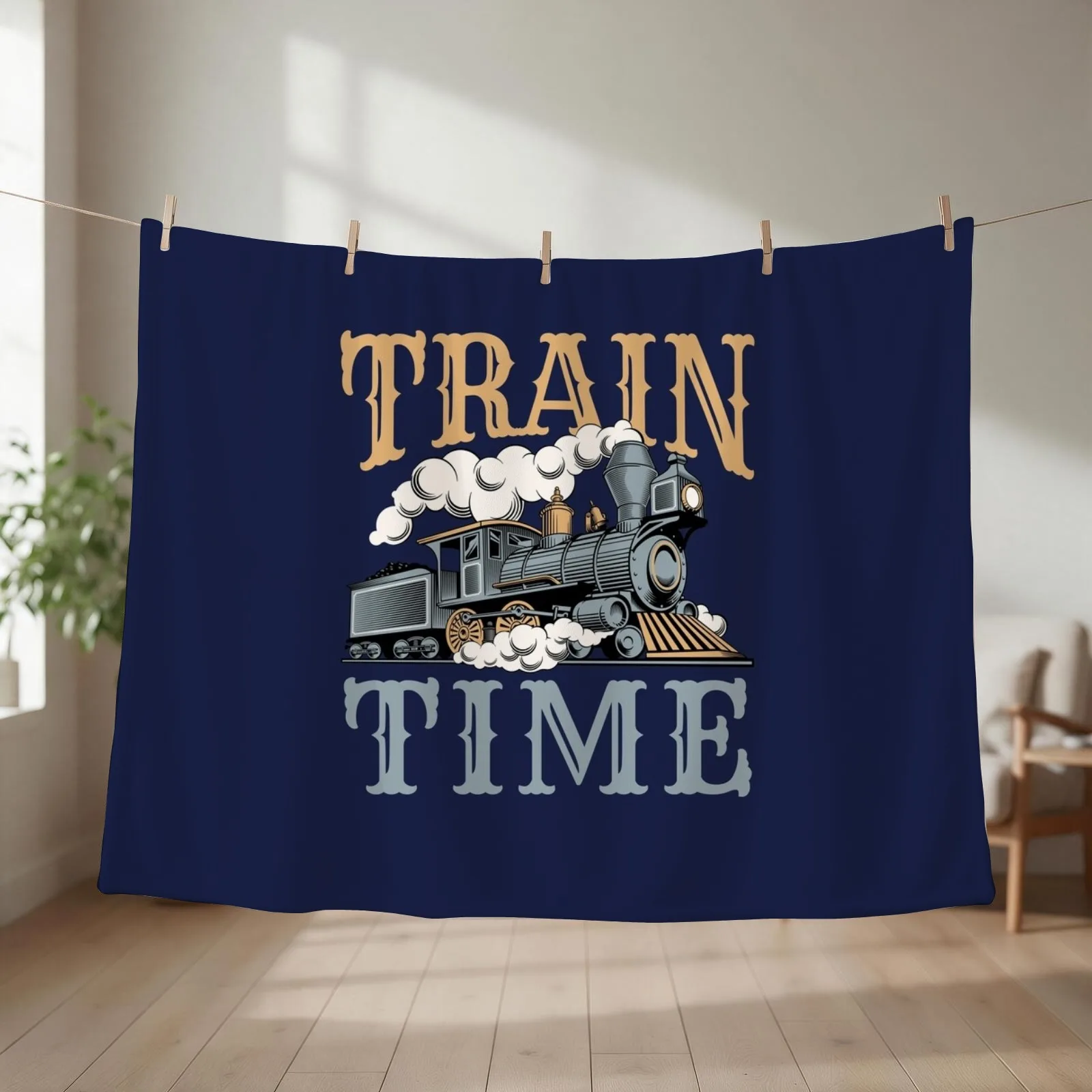 Train Time Model Train Trains Enthusiast Throw Blanket couch cozy soft plush fuzzy picnic outdoor blanket