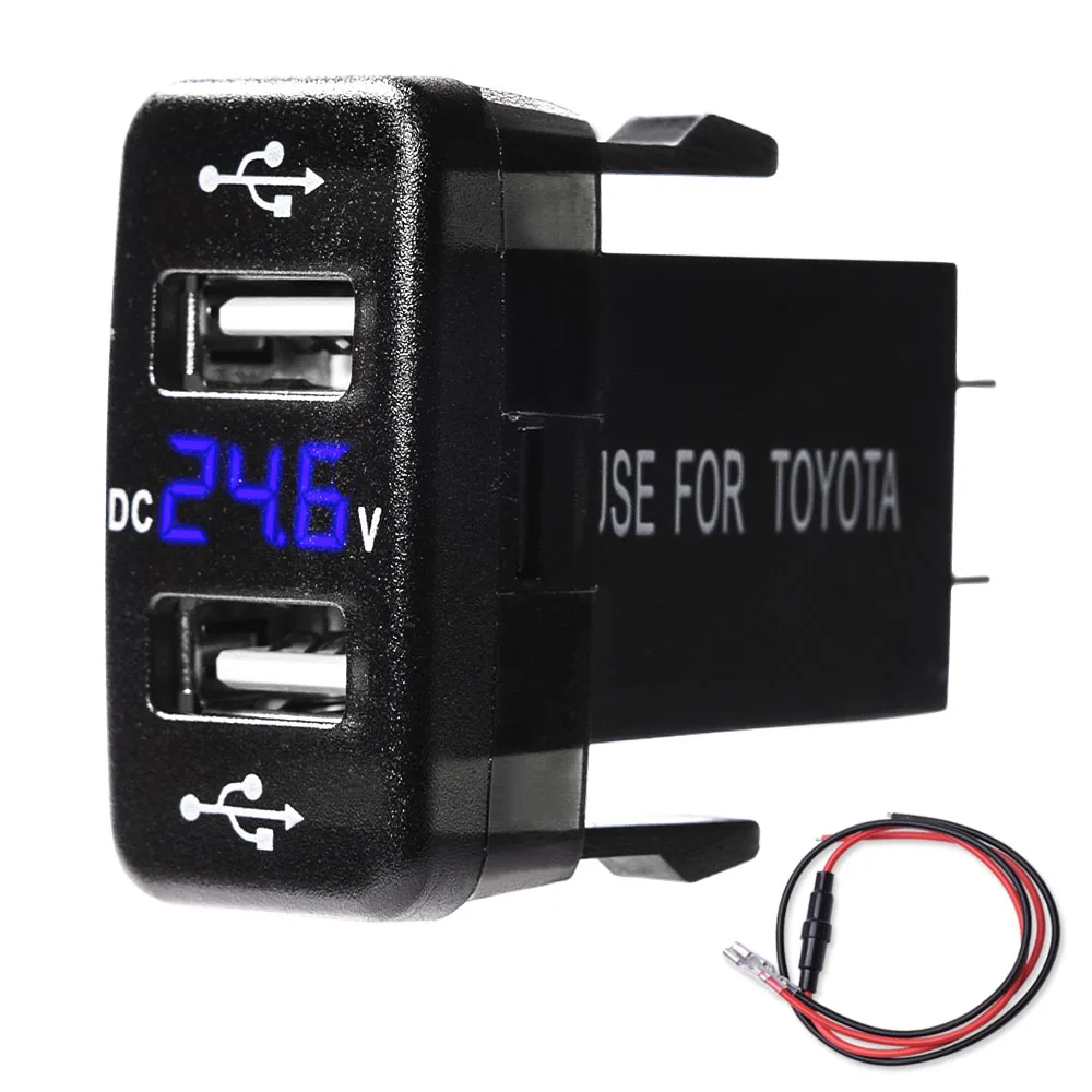 MICTUNING 2.1A Dual USB Charger Socket with LED Voltmeter Car USB Built-in Socket Adapter Usb Button For All Cellphone GPS Honda